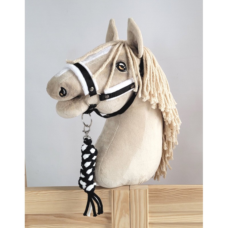 Set for Hobby Horse: the halter A3 with white furry + Tether made of cord - white-black