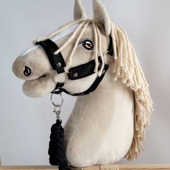 Σετ Αξεσουάρ για Hobby Horse: Καπίστρι A3 με Μαύρο Γουνάκι + Ιμάντας από Κορδόνι με Κλιπ - black-black