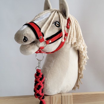 Σετ Αξεσουάρ για Hobby Horse: Καπίστρι A3 με Μαύρο Γουνάκι + Ιμάντας από Κορδόνι με Κλιπ - black-red