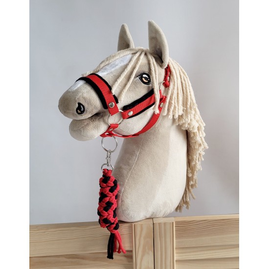 Σετ Αξεσουάρ για Hobby Horse: Καπίστρι A3 με Μαύρο Γουνάκι + Ιμάντας από Κορδόνι με Κλιπ - black-red