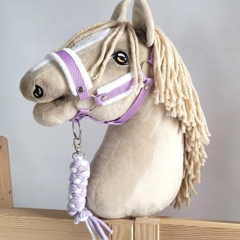 Set for Hobby Horse: the halter A3 with white furry + Tether made of cord - white-purple