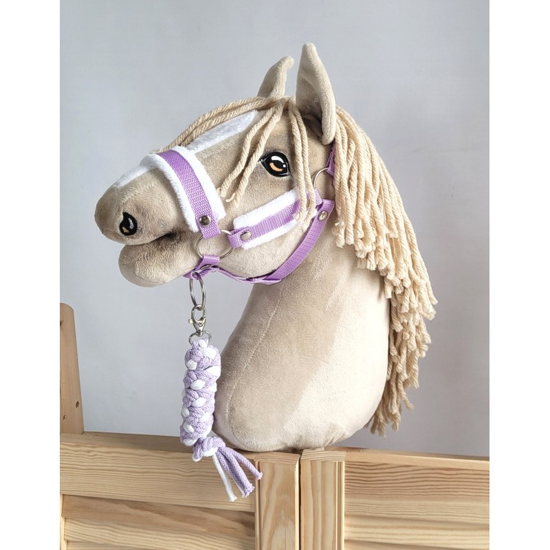 Set for Hobby Horse: the halter A3 with white furry + Tether made of cord - white-purple