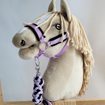 Σετ Αξεσουάρ για Hobby Horse: Καπίστρι A3 με Μαύρο Γουνάκι + Ιμάντας από Κορδόνι με Κλιπ - black-purple
