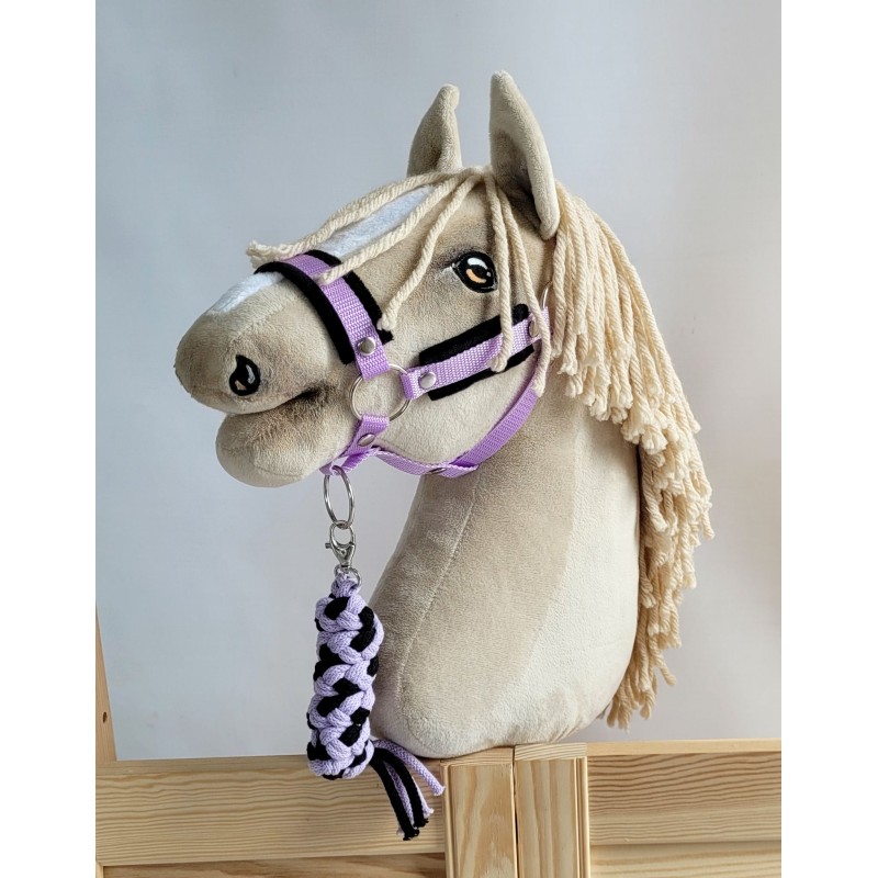 Σετ Αξεσουάρ για Hobby Horse: Καπίστρι A3 με Μαύρο Γουνάκι + Ιμάντας από Κορδόνι με Κλιπ - black-purple