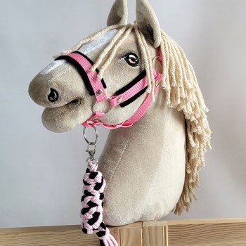 Σετ Αξεσουάρ για Hobby Horse: Καπίστρι A3 με Μαύρο Γουνάκι + Ιμάντας από Κορδόνι με Κλιπ - black-pink