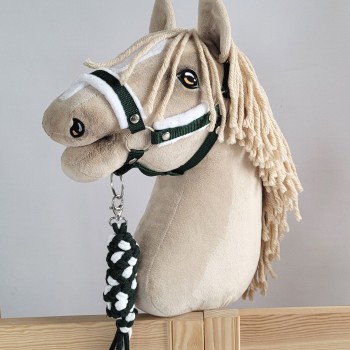 Set for Hobby Horse: the halter A3 with white furry + Tether made of cord - white-khaki