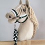 Set for Hobby Horse: the halter A3 with white furry + Tether made of cord - white-khaki