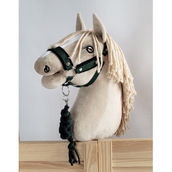 Σετ Αξεσουάρ για Hobby Horse: Καπίστρι A3 με Μαύρο Γουνάκι + Ιμάντας από Κορδόνι με Κλιπ - black-khaki