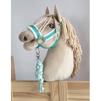 Set for Hobby Horse: the halter A3 with white furry + Tether made of cord - white-mint