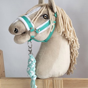 Set for Hobby Horse: the halter A3 with white furry + Tether made of cord - white-mint
