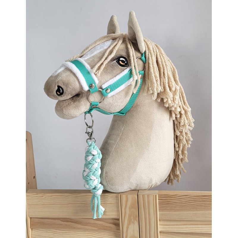 Set for Hobby Horse: the halter A3 with white furry + Tether made of cord - white-mint