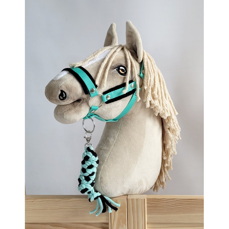 Σετ Αξεσουάρ για Hobby Horse: Καπίστρι A3 με Μαύρο Γουνάκι + Ιμάντας από Κορδόνι με Κλιπ -  black-mint