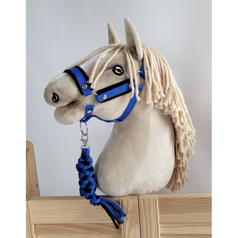 Σετ Αξεσουάρ για Hobby Horse: Καπίστρι A3 με Μαύρο Γουνάκι + Ιμάντας από Κορδόνι με Κλιπ - black-blue