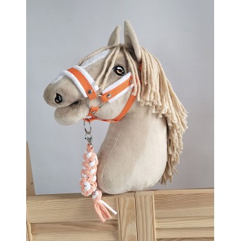 Set for Hobby Horse: the halter A3 with white furry + Tether made of cord - white-orange