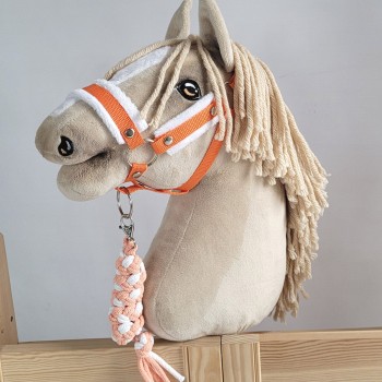 Set for Hobby Horse: the halter A3 with white furry + Tether made of cord - white-orange
