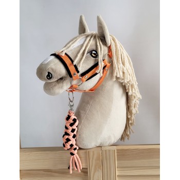 Σετ Αξεσουάρ για Hobby Horse: Καπίστρι A3 με Μαύρο Γουνάκι + Ιμάντας από Κορδόνι με Κλιπ - black-orange
