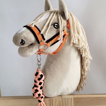 Σετ Αξεσουάρ για Hobby Horse: Καπίστρι A3 με Μαύρο Γουνάκι + Ιμάντας από Κορδόνι με Κλιπ - black-orange