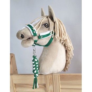 Set for Hobby Horse: the halter A3 with white furry + Tether made of cord - white-green