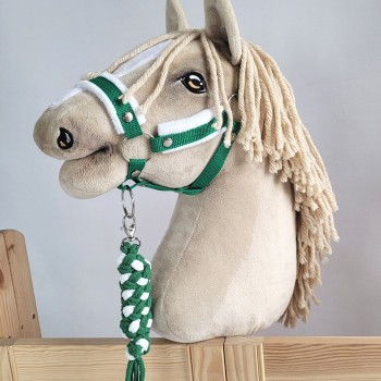 Set for Hobby Horse: the halter A3 with white furry + Tether made of cord - white-green