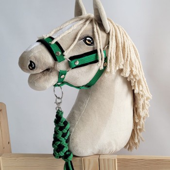 Σετ Αξεσουάρ για Hobby Horse: Καπίστρι A3 με Μαύρο Γουνάκι + Ιμάντας από Κορδόνι με Κλιπ - black-green
