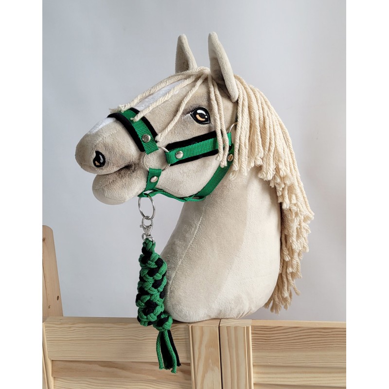 Σετ Αξεσουάρ για Hobby Horse: Καπίστρι A3 με Μαύρο Γουνάκι + Ιμάντας από Κορδόνι με Κλιπ - black-green