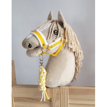 Set for Hobby Horse: the halter A3 with white furry + Tether made of cord - white-yellow