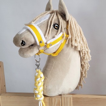 Set for Hobby Horse: the halter A3 with white furry + Tether made of cord - white-yellow