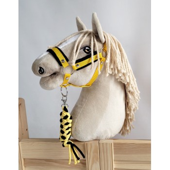 Σετ Αξεσουάρ για Hobby Horse: Καπίστρι A3 με Μαύρο Γουνάκι + Ιμάντας από Κορδόνι με Κλιπ - black-yellow